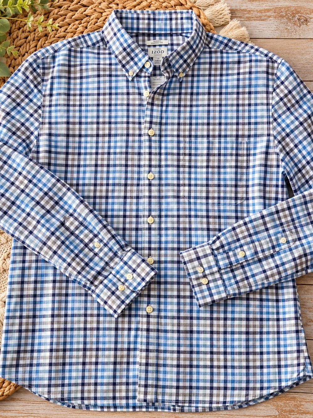 Jos. A. Bank Men's Blue Plaid Button-Down Shirt Brushed Cotton Flannel Sz XL